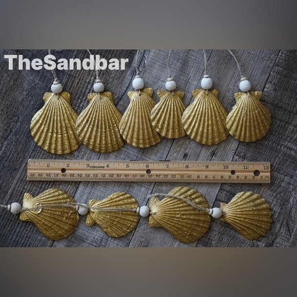 Set of 2 Gold Scallop Seashell Ornaments Housewarming Gift Decoupaged TheSandbar - Picture 3 of 5